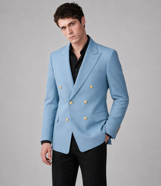 Shop 70s Men's Light Blue Double Breasted Wedding Suit - Suit Heritage