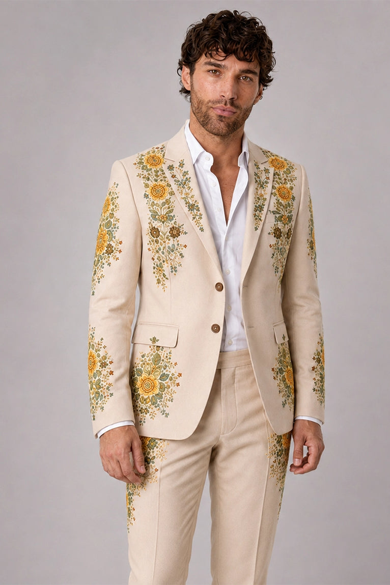 Shop Men's Beige Floral Embroidery Suit - Suit Heritage
