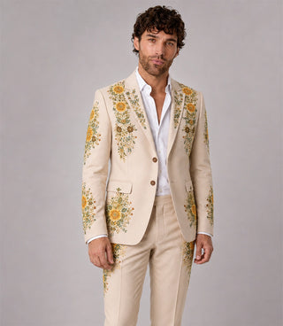 Shop Men's Beige Floral Embroidery Suit - Suit Heritage
