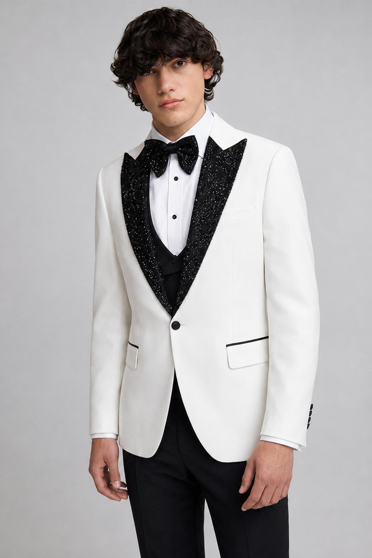 Shop Men's Black And White 3 Piece Wedding Tuxedo - Suit Heritage