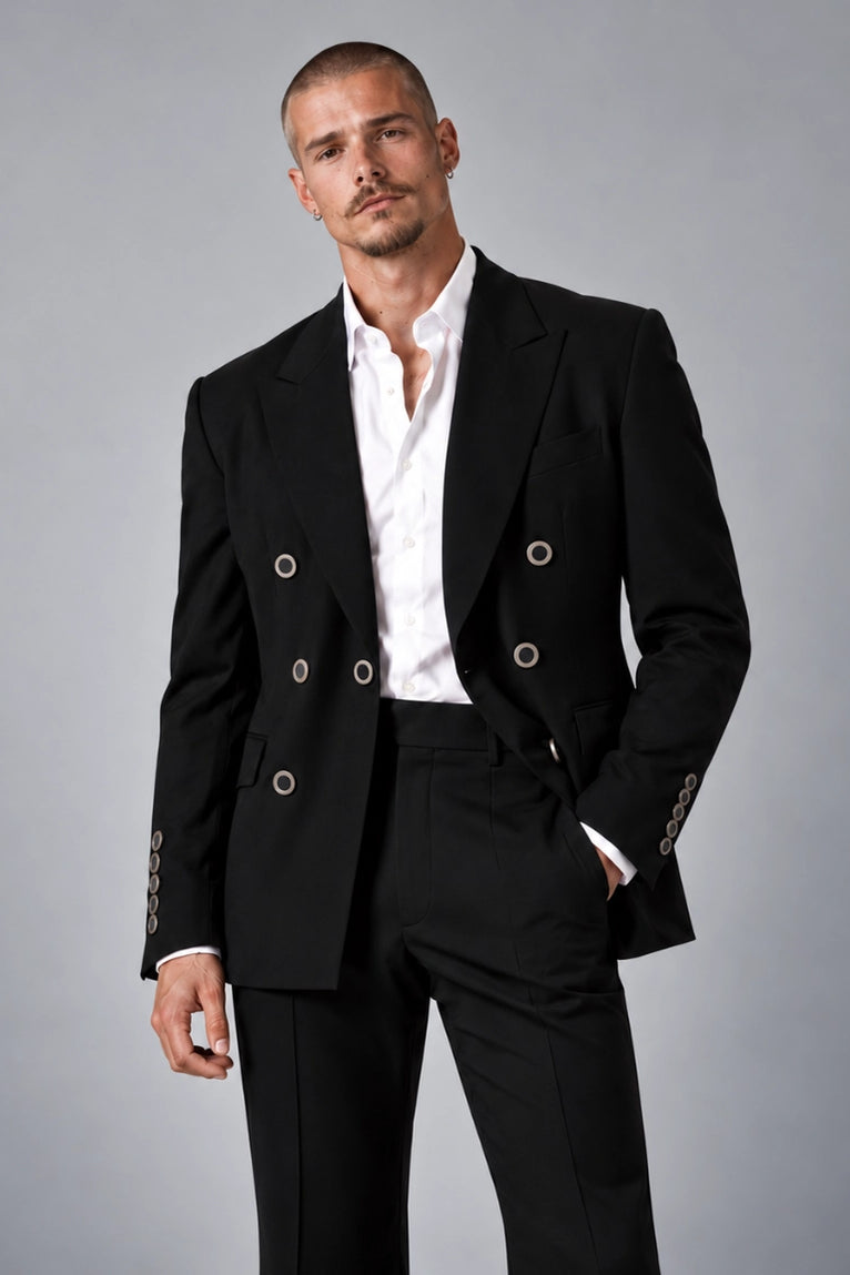 Shop Men's Black Double Breasted Flared Pants Suit -  Suit Heritage
