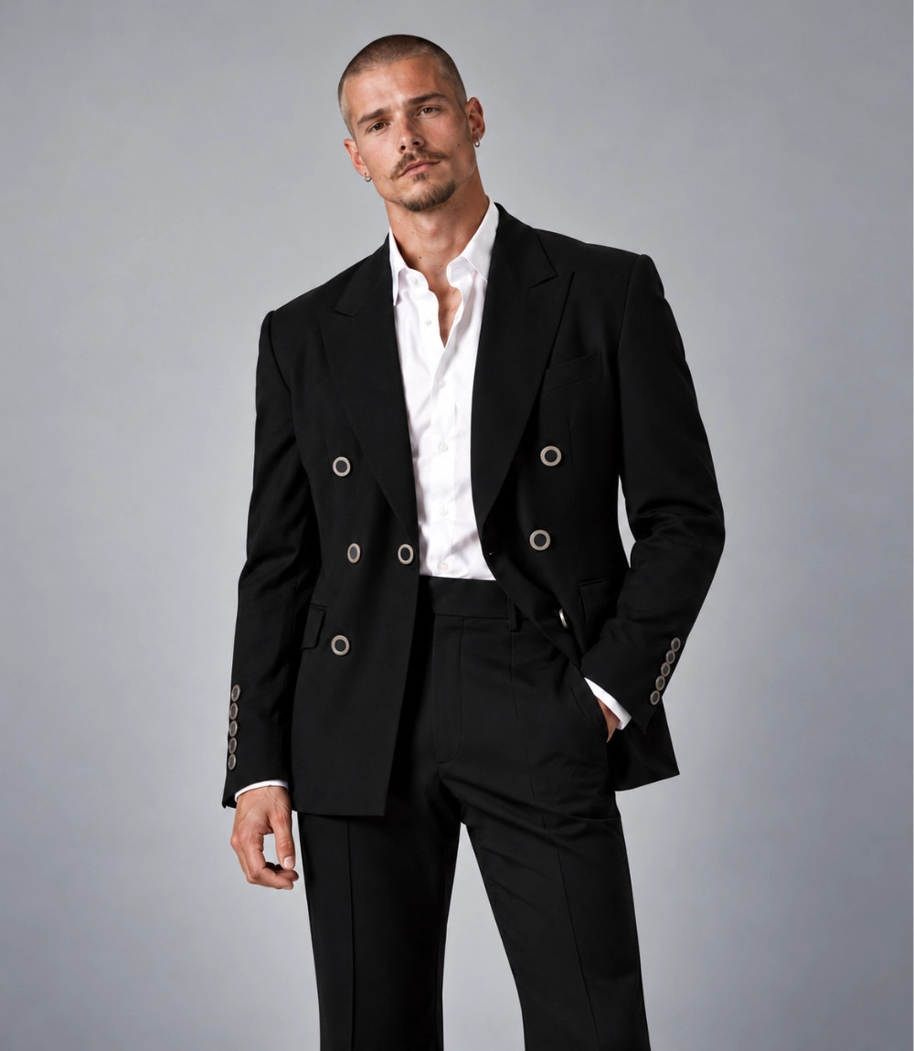 Shop Men's Black Double Breasted Flared Pants Suit -  Suit Heritage