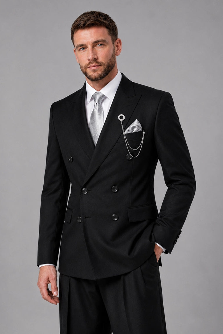 Shop Men's Black Double Breasted Groom Wedding Suit - Suit Heritage