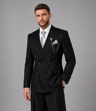 Shop Men's Black Double Breasted Groom Wedding Suit - Suit Heritage
