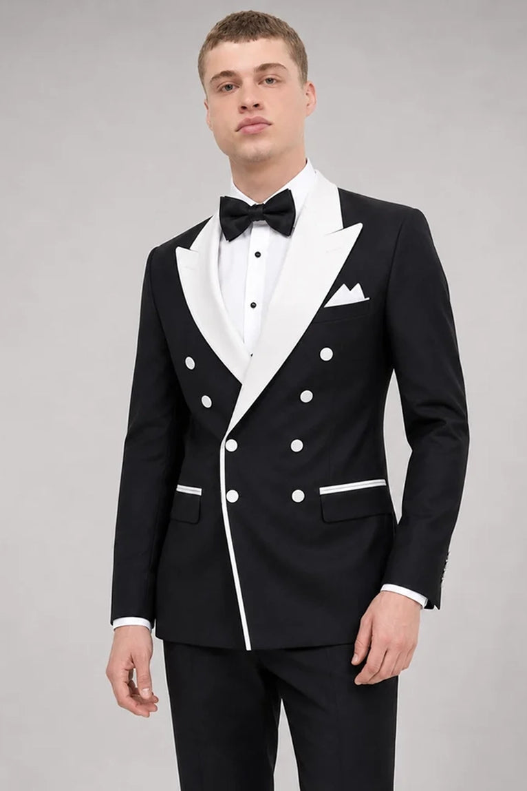 Shop Men's Black Double Breasted Groom Wedding Tuxedo - Suit Heritage