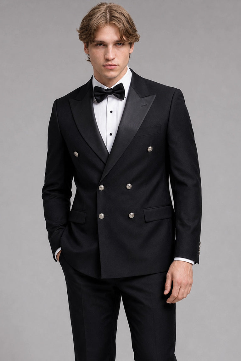 Shop Men's Black Double Breasted Groomsmen Tuxedo -  Suit Heritage
