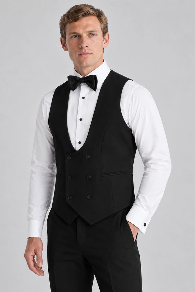 Shop Men's Black Double Breasted U-Shaped Vest Suit - Suit Heritage
