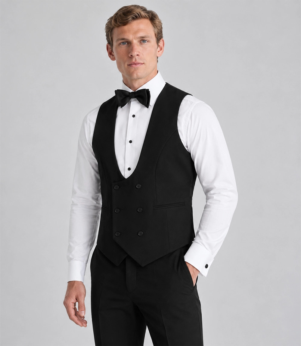 Shop Men's Black Double Breasted U-Shaped Vest Suit - Suit Heritage