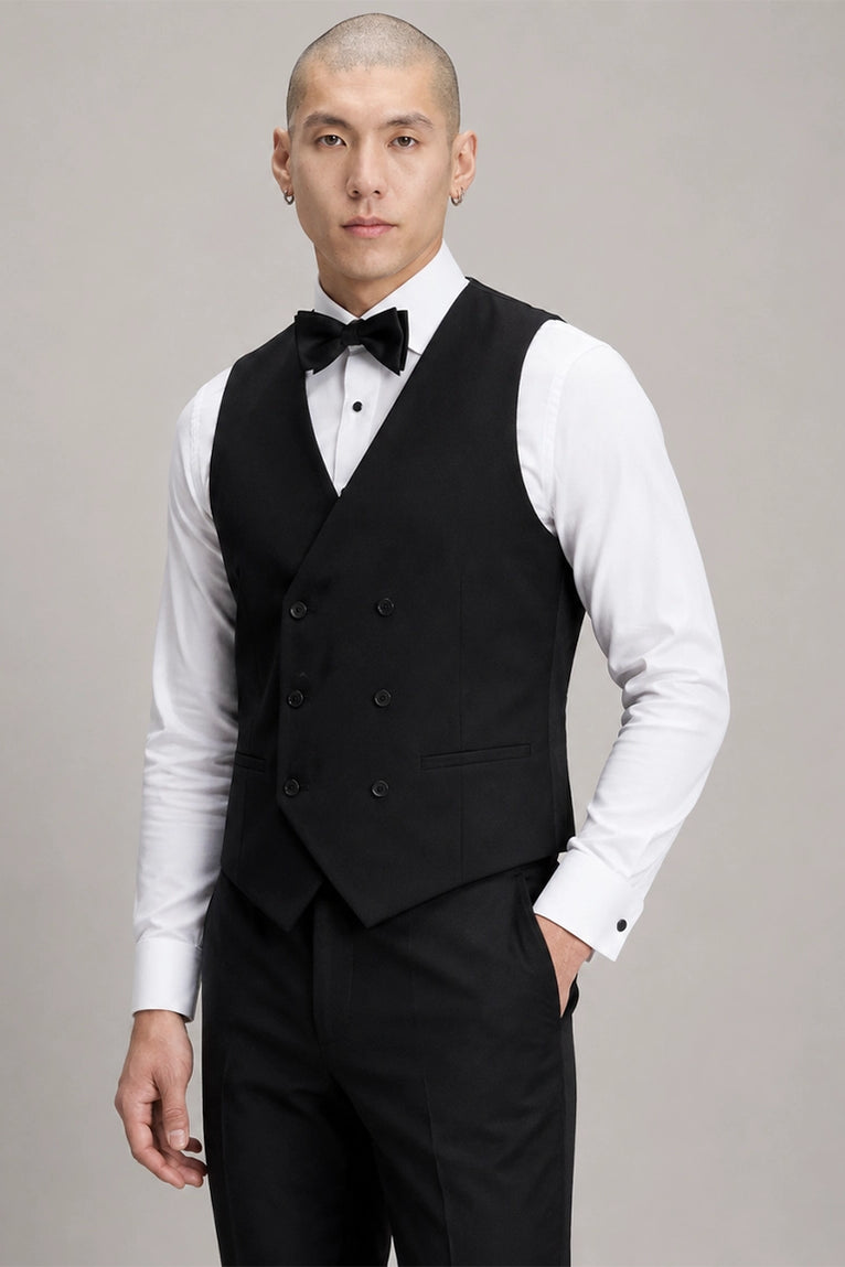  Shop Men's Black Double Breasted Vest Suit  - Suit Heritage