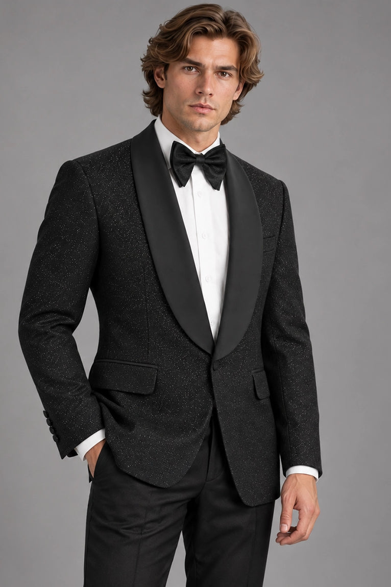Shop Men's Black Glitter Shawl Lapel Tuxedo - Suit Heritage