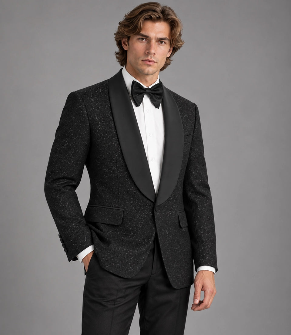 Shop Men's Black Glitter Shawl Lapel Tuxedo - Suit Heritage