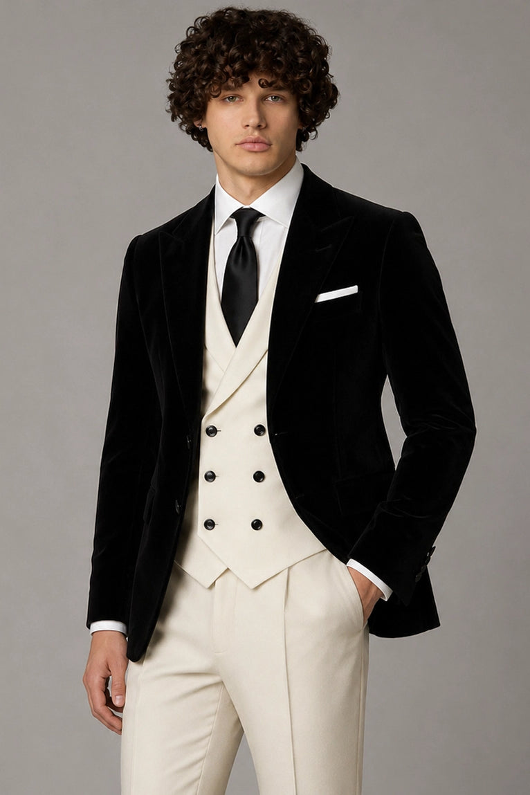 Shop Men's Black & Ivory 3 Piece Wedding Suit -  Suit Heritage