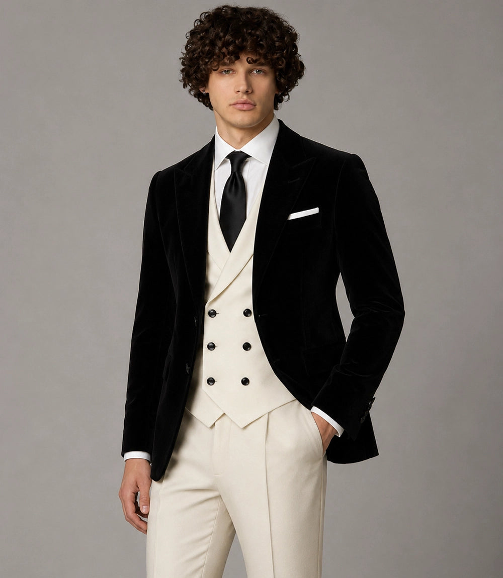 Shop Men's Black & Ivory 3 Piece Wedding Suit -  Suit Heritage