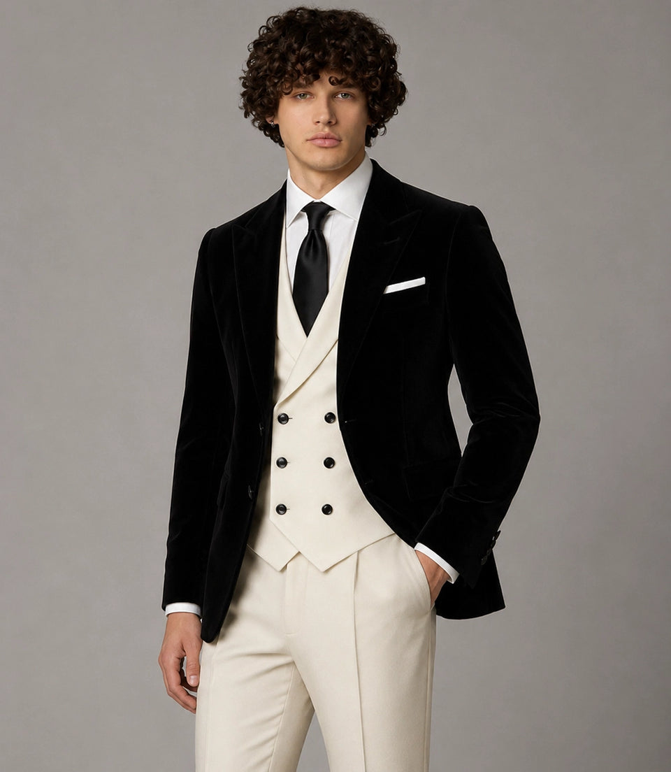 Shop Men's Black & Ivory 3 Piece Wedding Suit -  Suit Heritage