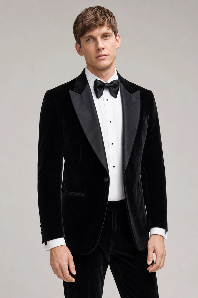 Shop Men's Black Peak Lapel Velvet Tuxedo - Suit Heritage