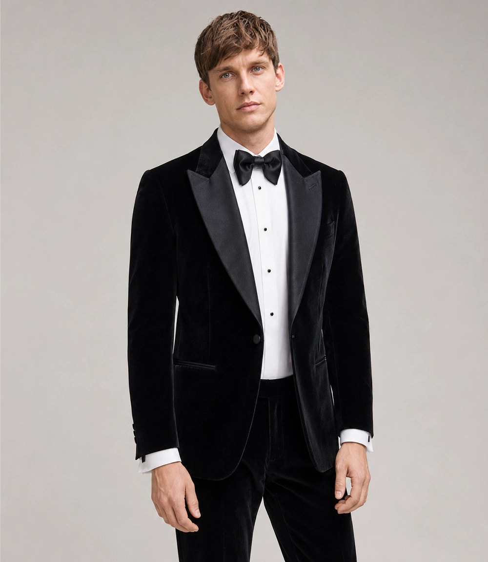 Shop Men's Black Peak Lapel Velvet Tuxedo - Suit Heritage