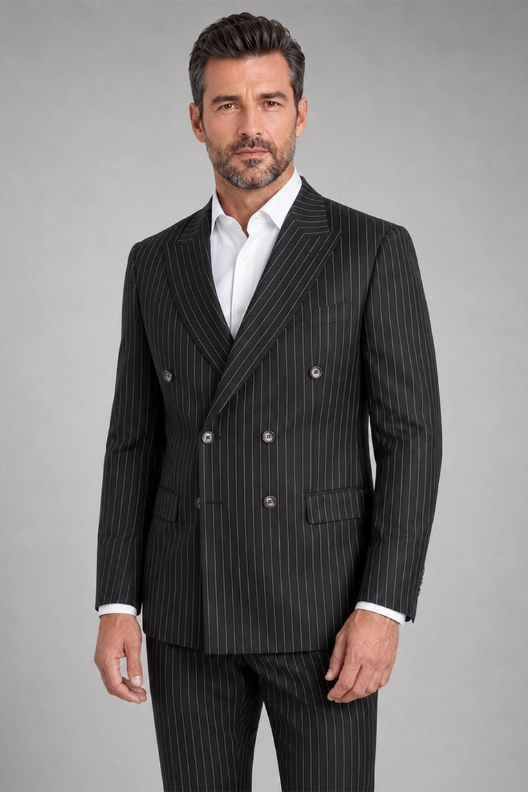 Shop Men's Black Pinstripe Double Breasted Suit - Suit Heritage