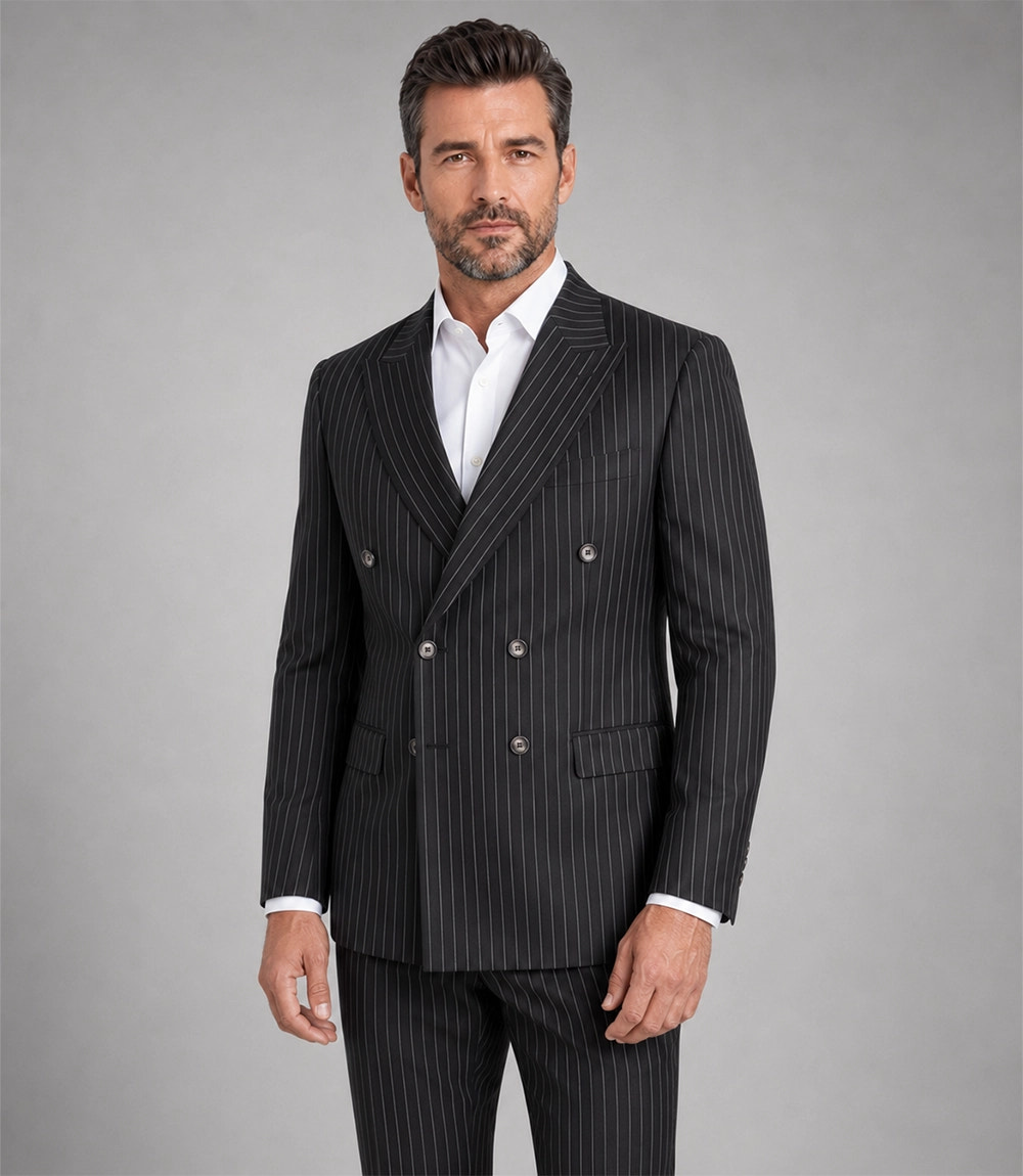 Shop Men's Black Pinstripe Double Breasted Suit - Suit Heritage