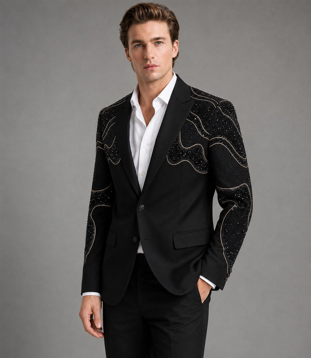 Shop Men's Black Rhinestone Embellished Two Piece Wedding Suit -  Suit Heritage