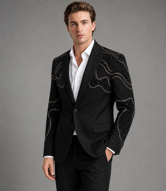 Shop Men's Black Rhinestone Embellished Two Piece Wedding Suit -  Suit Heritage