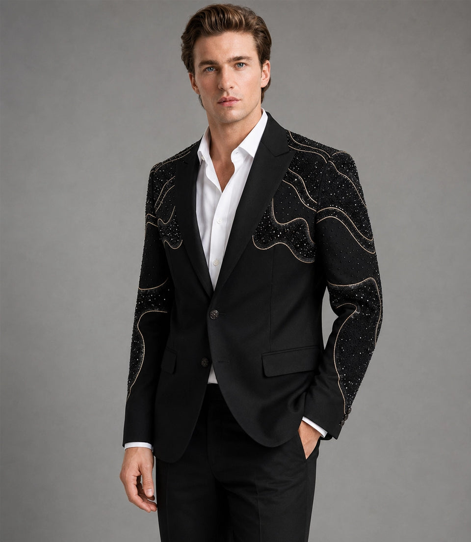 Shop Men's Black Rhinestone Embellished Two Piece Wedding Suit -  Suit Heritage