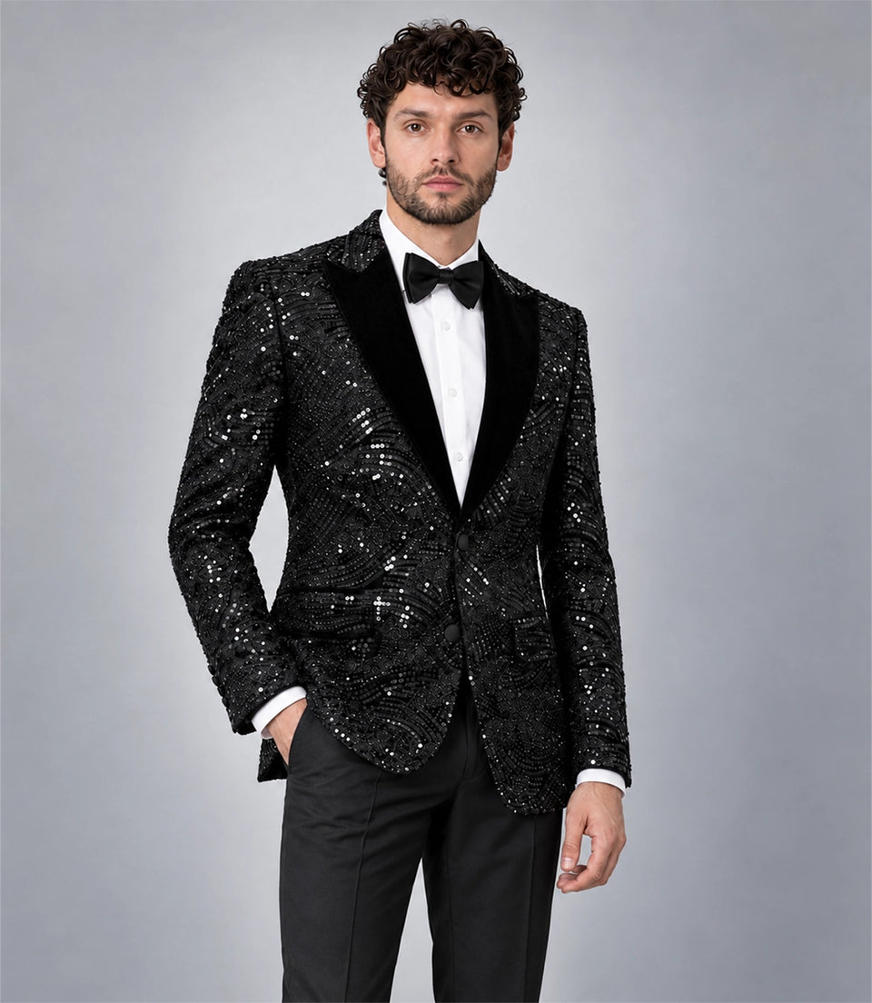 Shop Men's Black Sequin Velvet Tuxedo - Suit Heritage