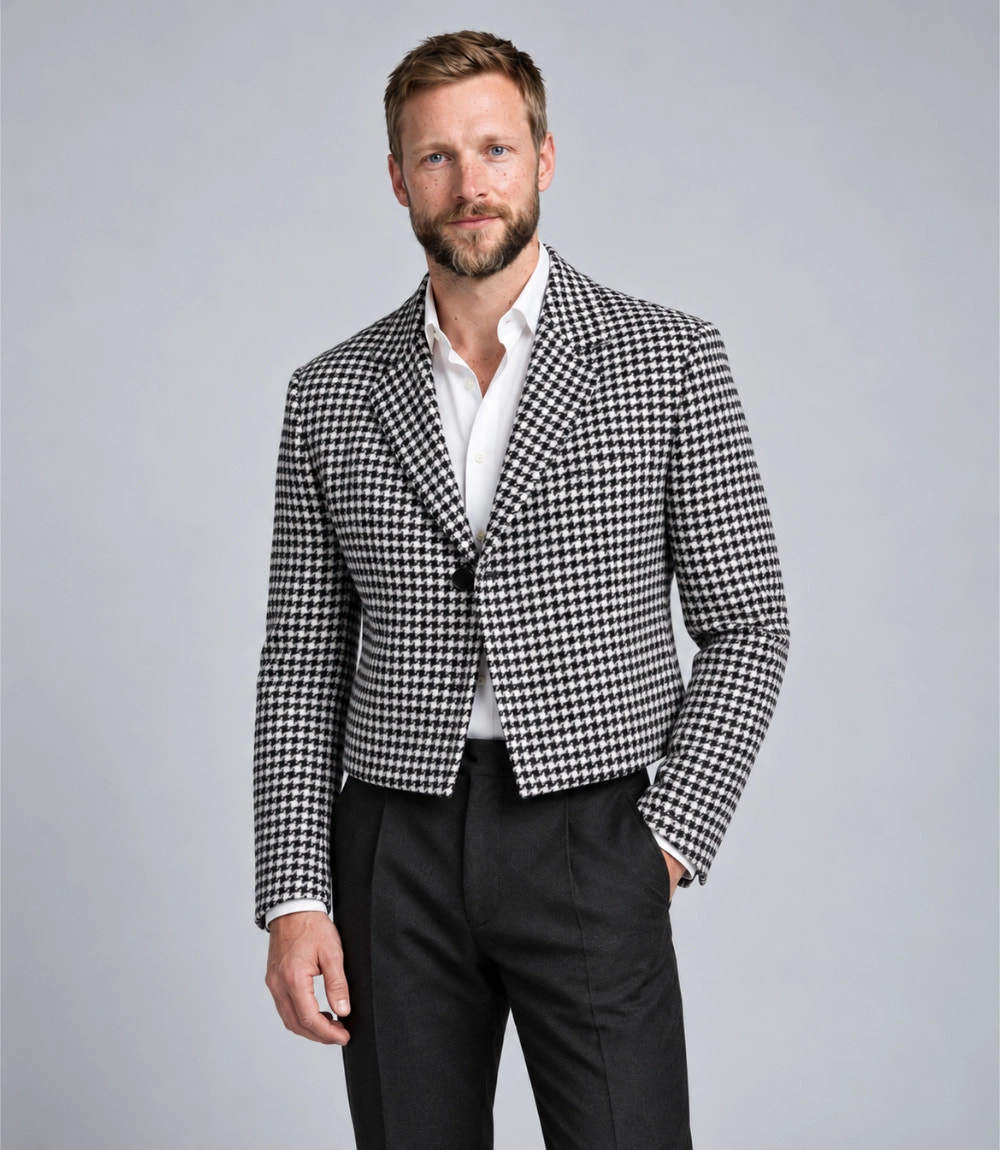 Shop Men's Black & White Houndstooth Cropped Suit -  Suit Heritage
