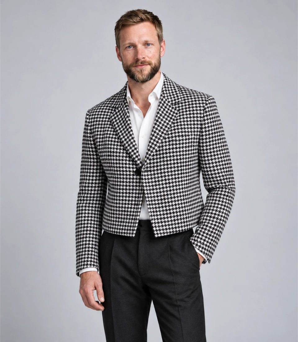 Shop Men's Black & White Houndstooth Cropped Suit -  Suit Heritage