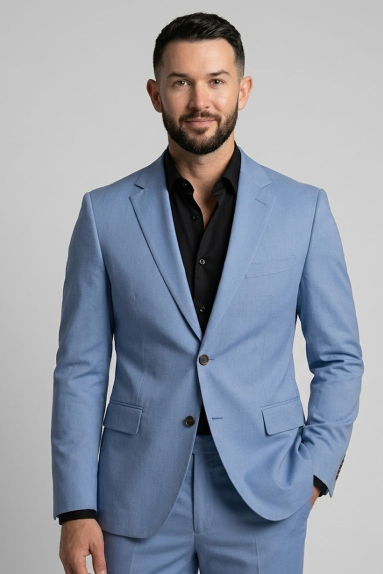 Shop Men's Blue Solid Cotton 2 Piece Suit - Suit Heritage