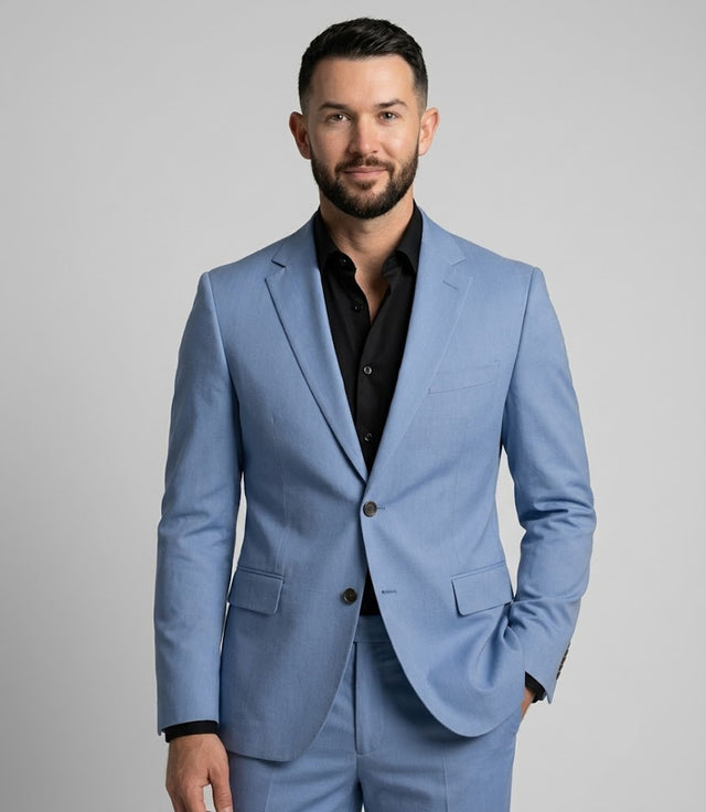 Shop Men's Blue Solid Cotton 2 Piece Suit - Suit Heritage