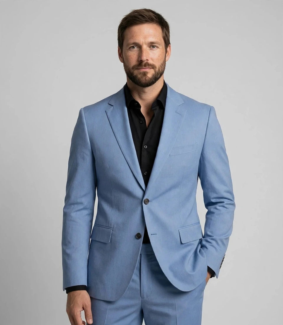 Shop Men's Blue Solid Cotton 2 Piece Suit  -  Suit Heritage