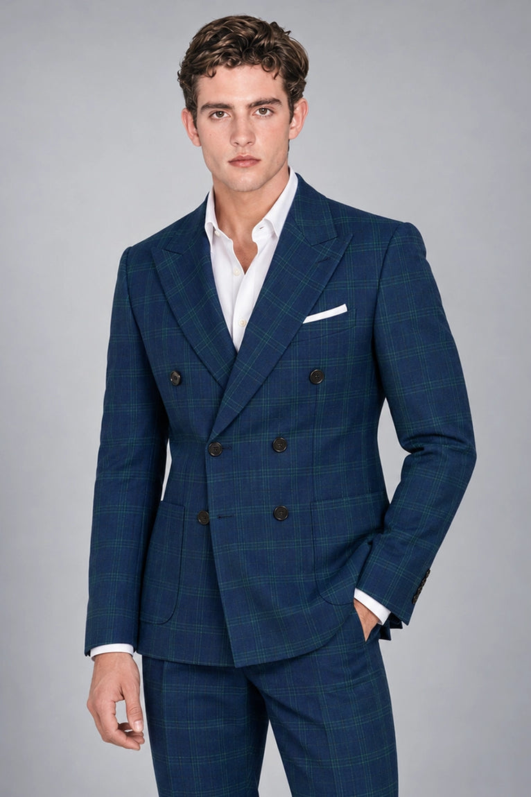 Shop Men's Blue Windowpane 2 Piece Suit - Suit Heritage