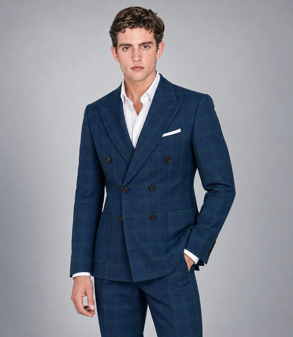 Shop Men's Blue Windowpane 2 Piece Suit - Suit Heritage