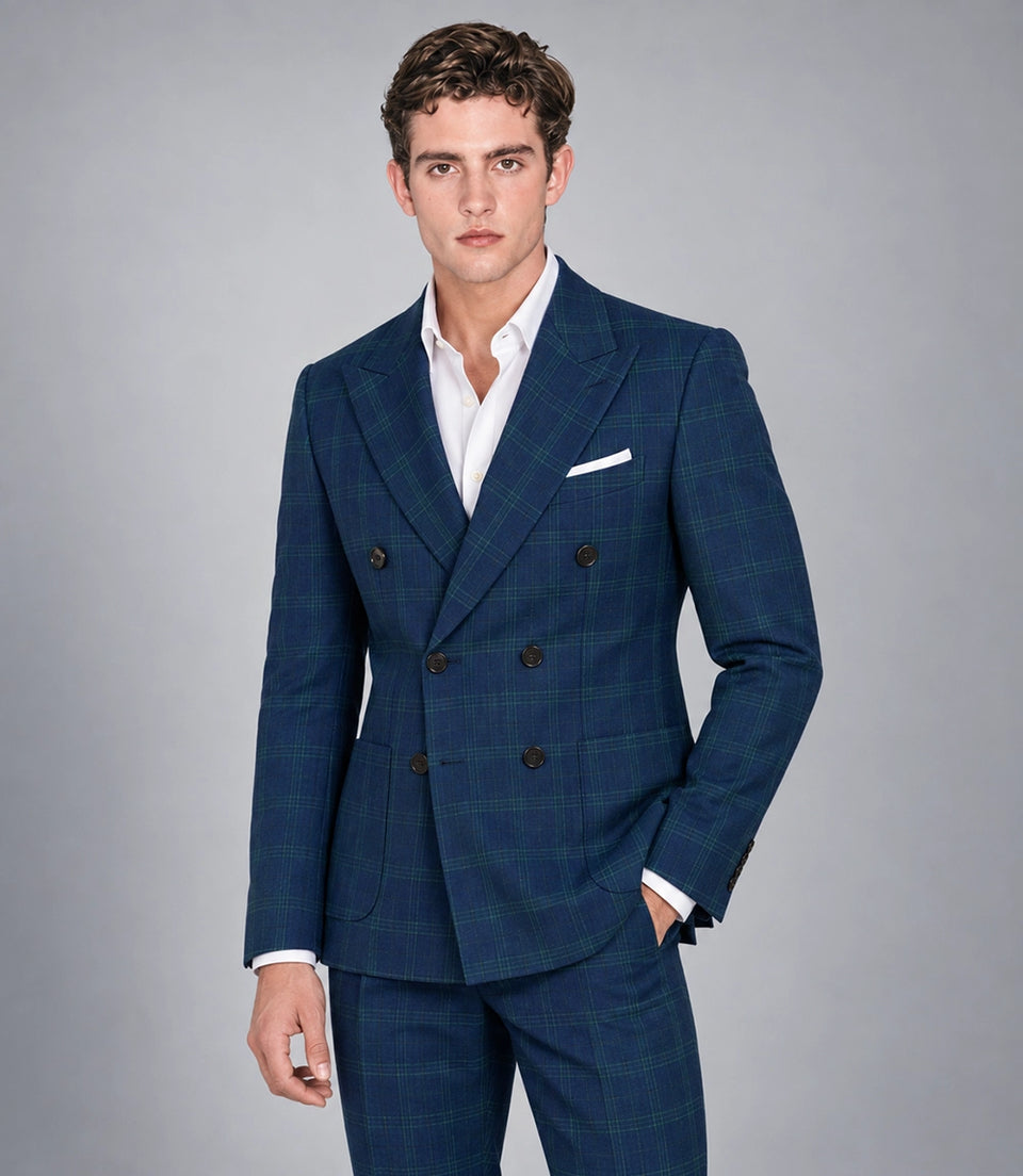 Shop Men's Blue Windowpane 2 Piece Suit - Suit Heritage
