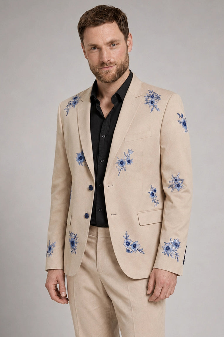 Shop Men's Blue floral hand embroidered Suit - Suit Heritage