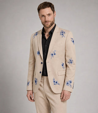 Shop Men's Blue floral hand embroidered Suit - Suit Heritage
