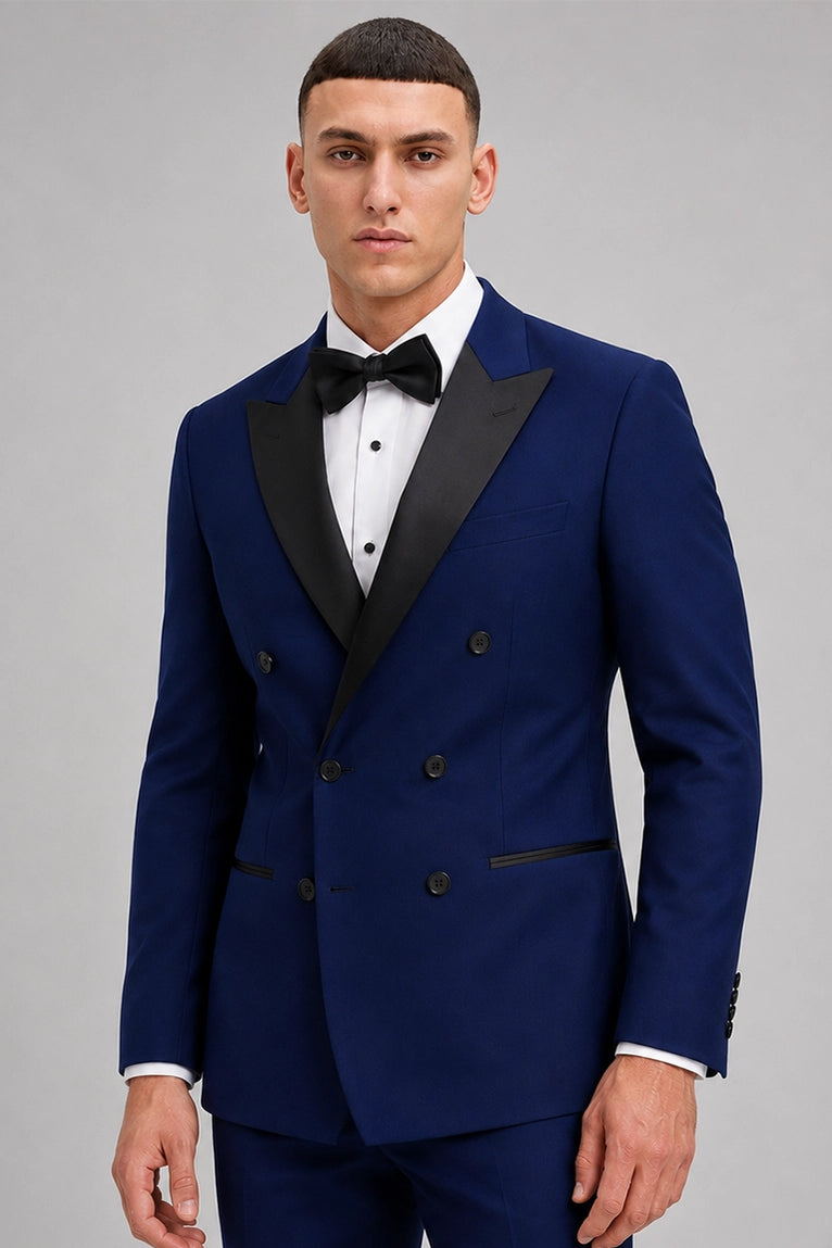 Shop Men's Brilliant Blue Double Breasted Tuxedo - Suit Heritage