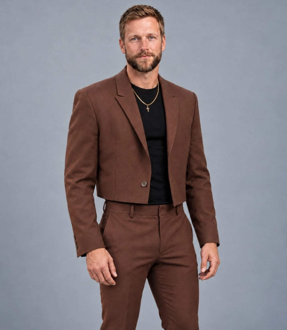 Shop Men's Brown Cropped Blazer Suit -  Suit Heritage