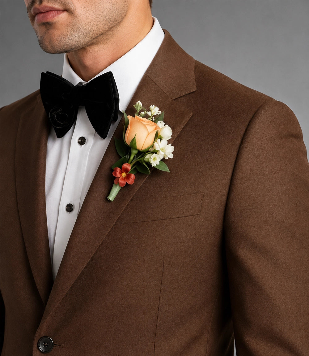 Shop Men's Brown Groom Wedding 2 Piece Suit Closeup - Suit Heritage
