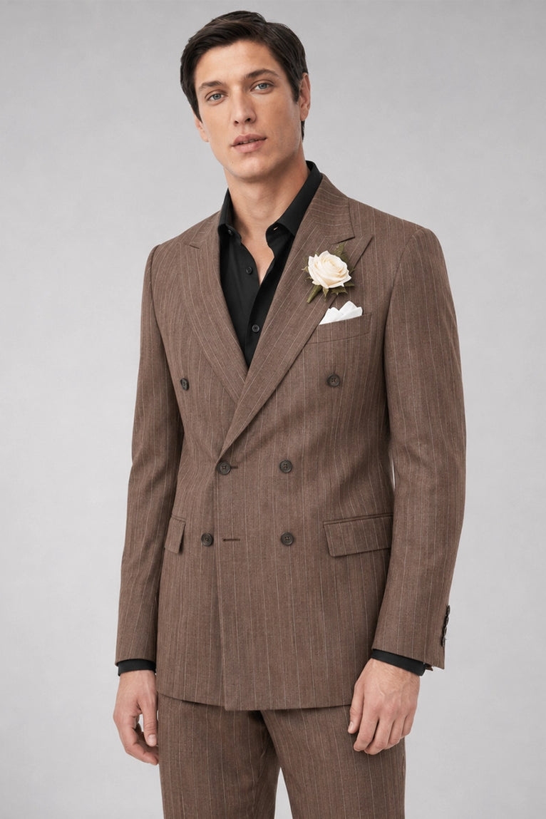 Shop Men's Brown Pinstripe Double Breasted Suit  - Suit Heritage