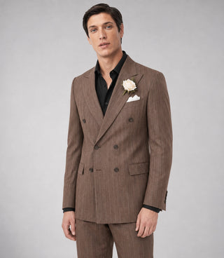 Shop Men's Brown Pinstripe Double Breasted Suit  - Suit Heritage