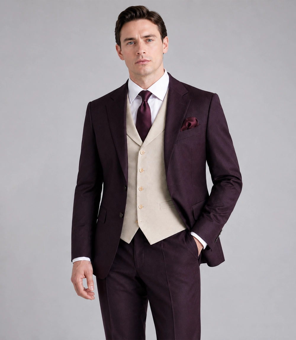 Shop Men's Burgundy And Cream Wedding 3 Piece Suit - Suit Heritage