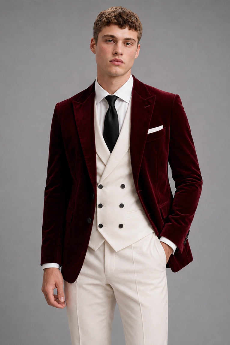 Shop Men's Burgundy And Ivory Wedding Velvet Suit  - Suit Heritage