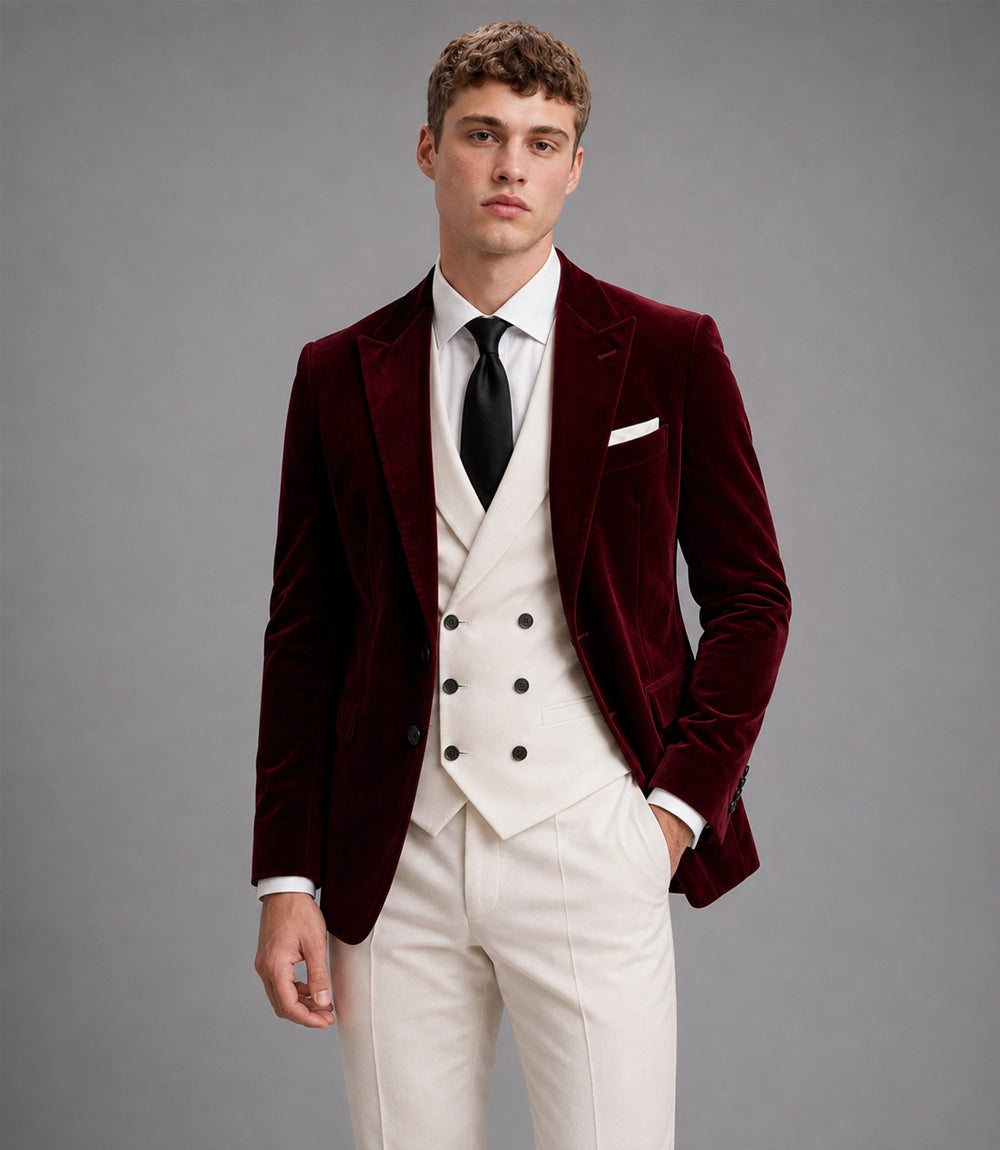 Shop Men's Burgundy And Ivory Wedding Velvet Suit  - Suit Heritage