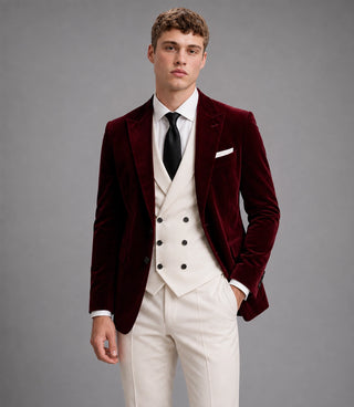 Shop Men's Burgundy And Ivory Wedding Velvet Suit  - Suit Heritage