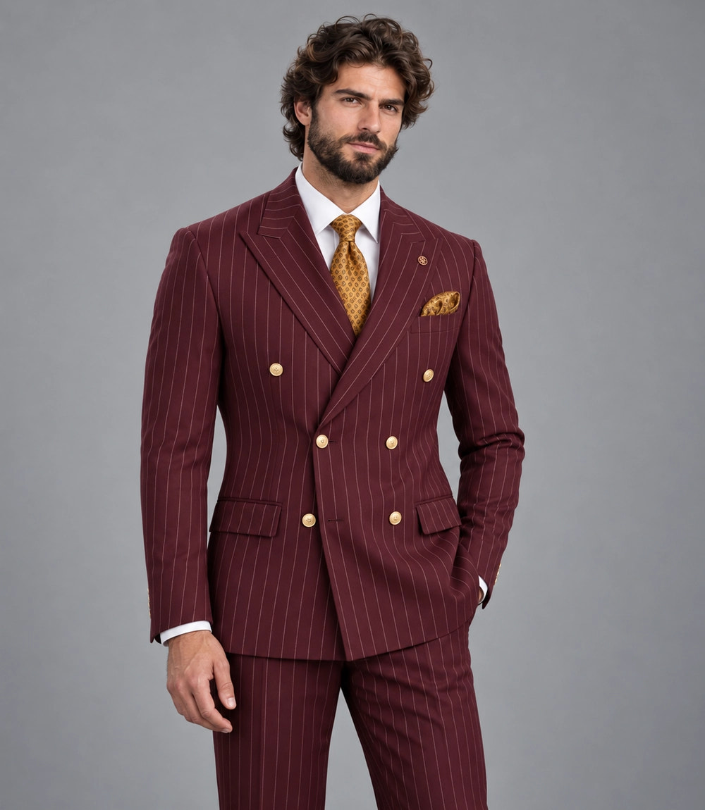 Shop Men's Burgundy Pinstripe Double Breasted Suit  -  Suit Heritage