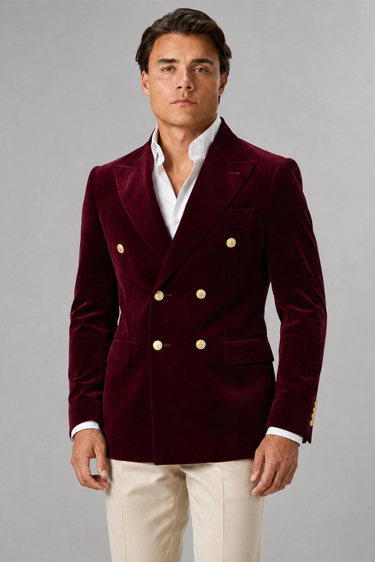 Shop Men's Burgundy Velvet Double Breasted Suit - Suit Heritage