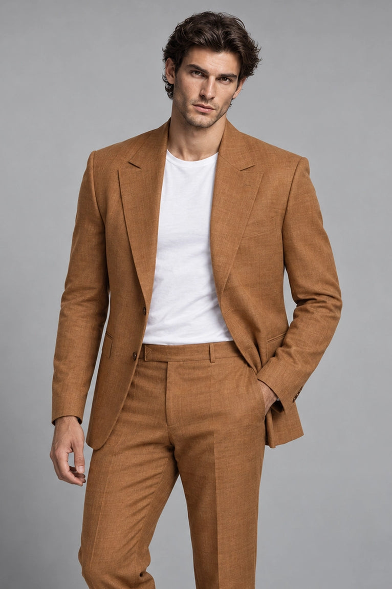 Shop Men's Camel Brown Linen 2 Piece Suit -  Suit Heritage