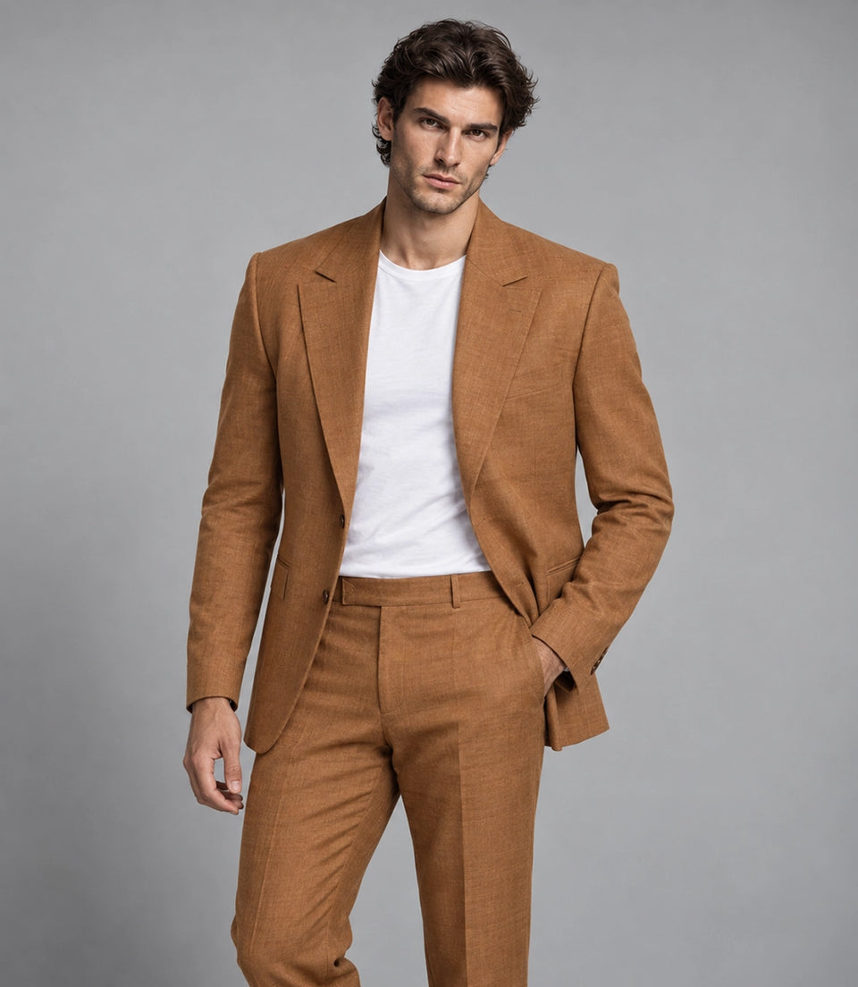 Shop Men's Camel Brown Linen 2 Piece Suit -  Suit Heritage