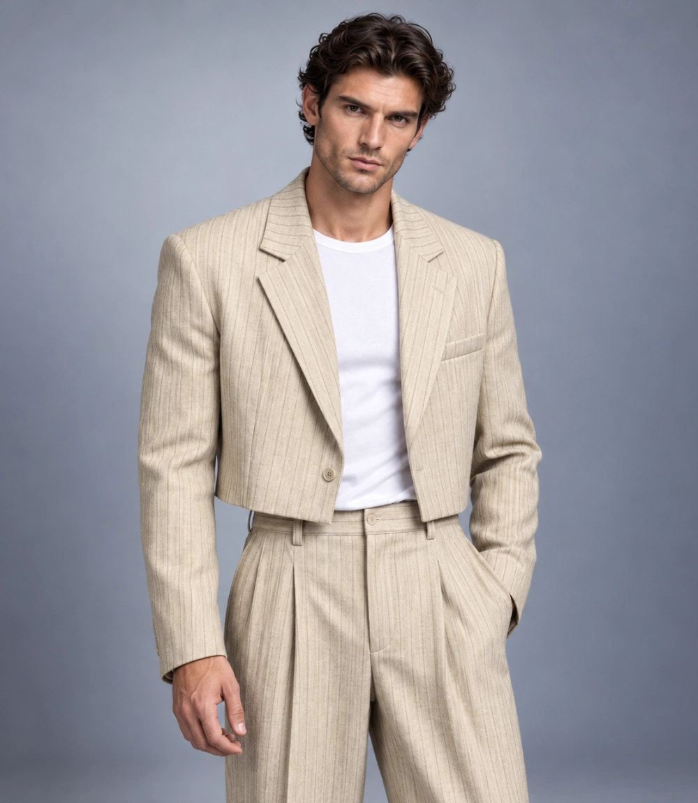 Shop Men's Champagne Pinstripe Cropped Suit  -  Suit Heritage